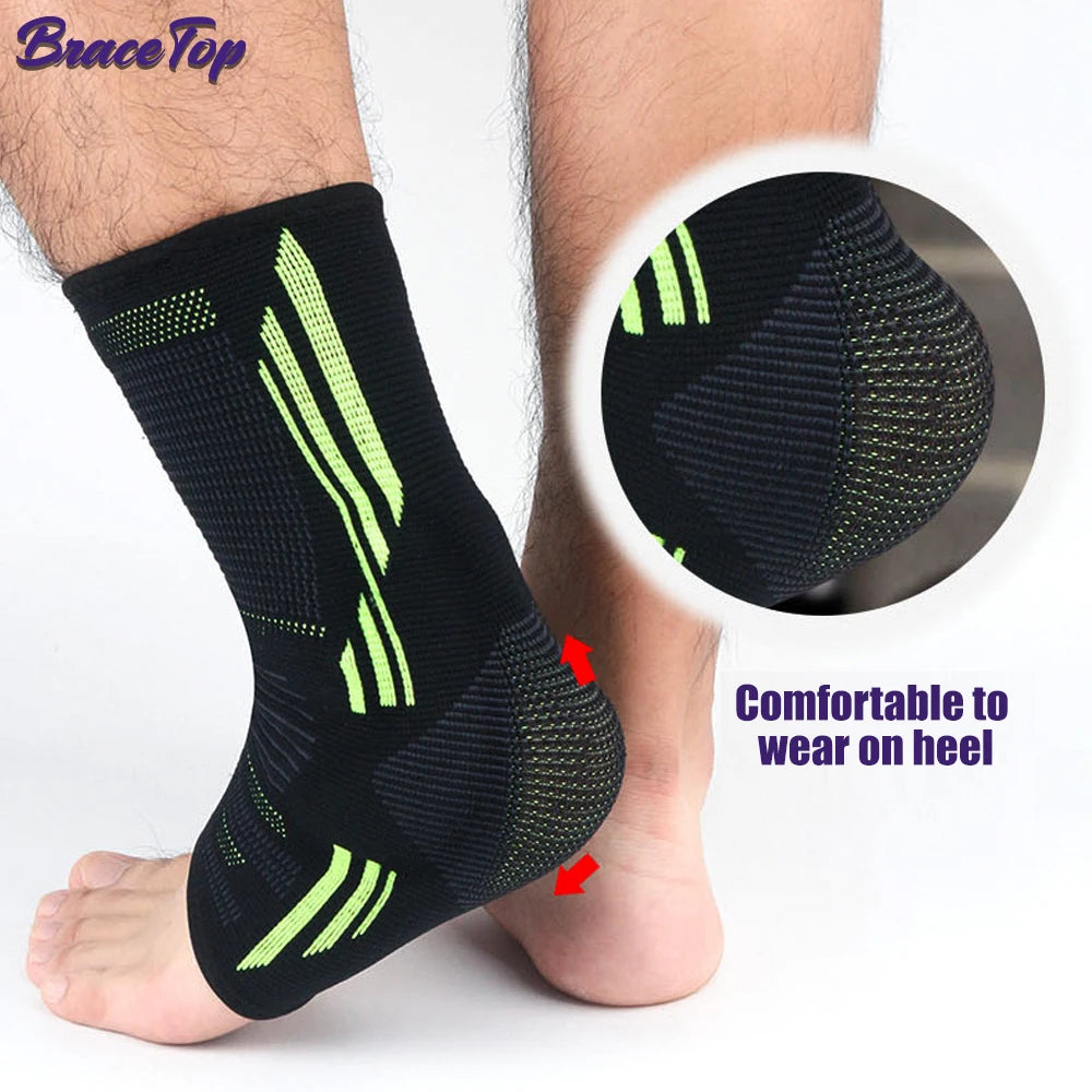 BraceTop 1 PC Compression Sports Ankle Brace with Silicone Padded Protect Heel Ankle Support Basketball Football Ankle Protector - Sun Studio