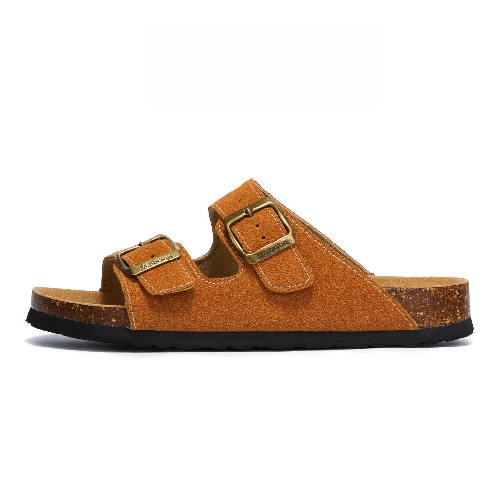 Summer Faux Suede Leather Cork Slippers Flip-flops Women Men Unisex Retro Wear Muller Slippers Fashion Casual Beach Sandals
