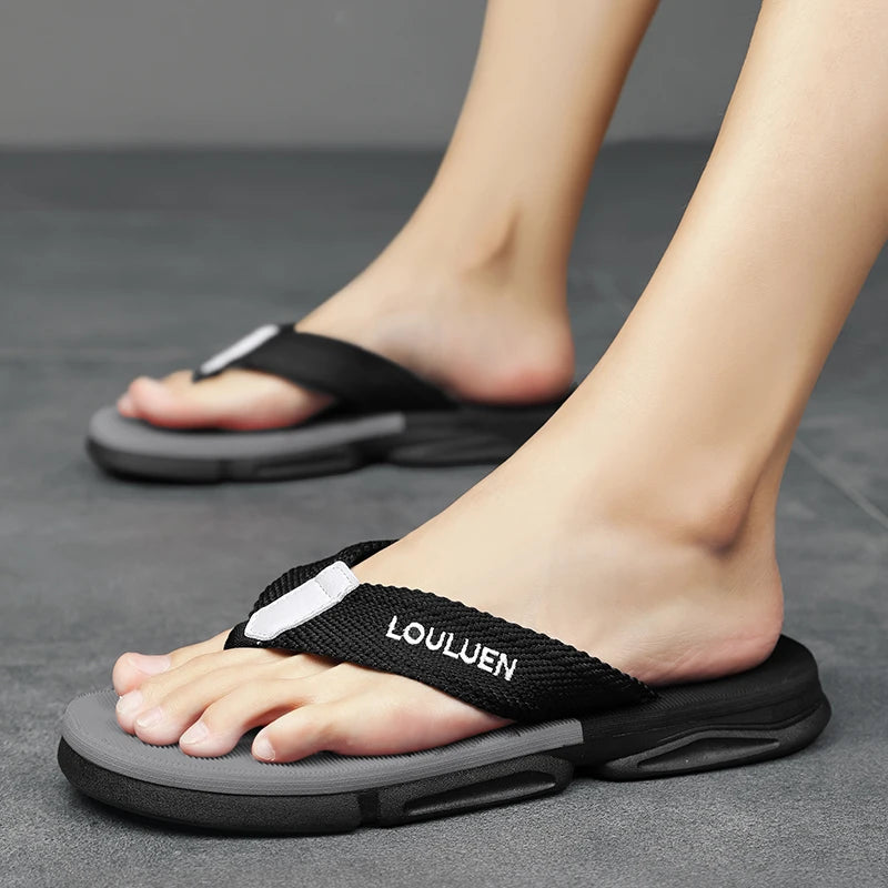 [Color blocked flip flops] Comfortable color blocked flip flops - Men's non slip casual rubber bottom EVA flip flops, suitable f - Sun Studio