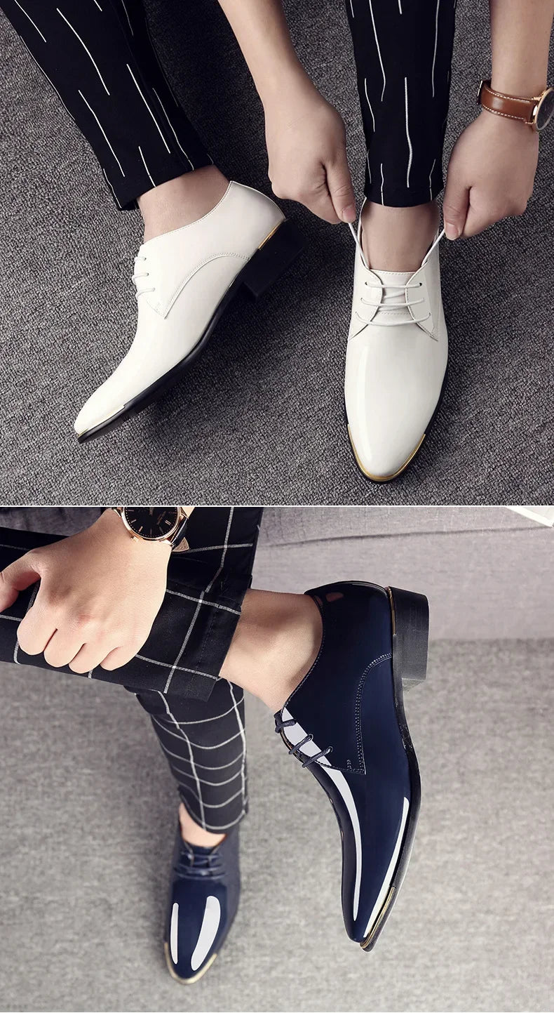 2024 New Men’s Patent Leather Shoes  British Style Men's Dress Shoes Lace Up Pointed Toe Wedding Business Party Social Shoe Male - Sun Studio