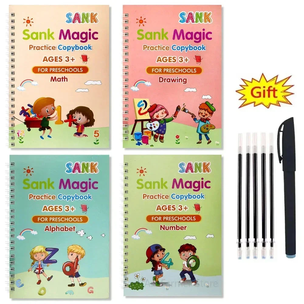 Magic Writing Book in Portuguese Calligraphy Notebook Montessori Kids Reusable Educational Calligraphic Letter Practice Toy - Sun Studio