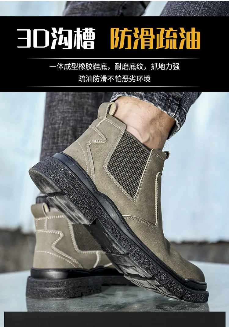 Waterproof Men Welder Shoes Steel Toe Work Shoes Man Anti-spark Anti-smash Safety Shoes Male Slip On Chelsea Work Safety Boots - Sun Studio