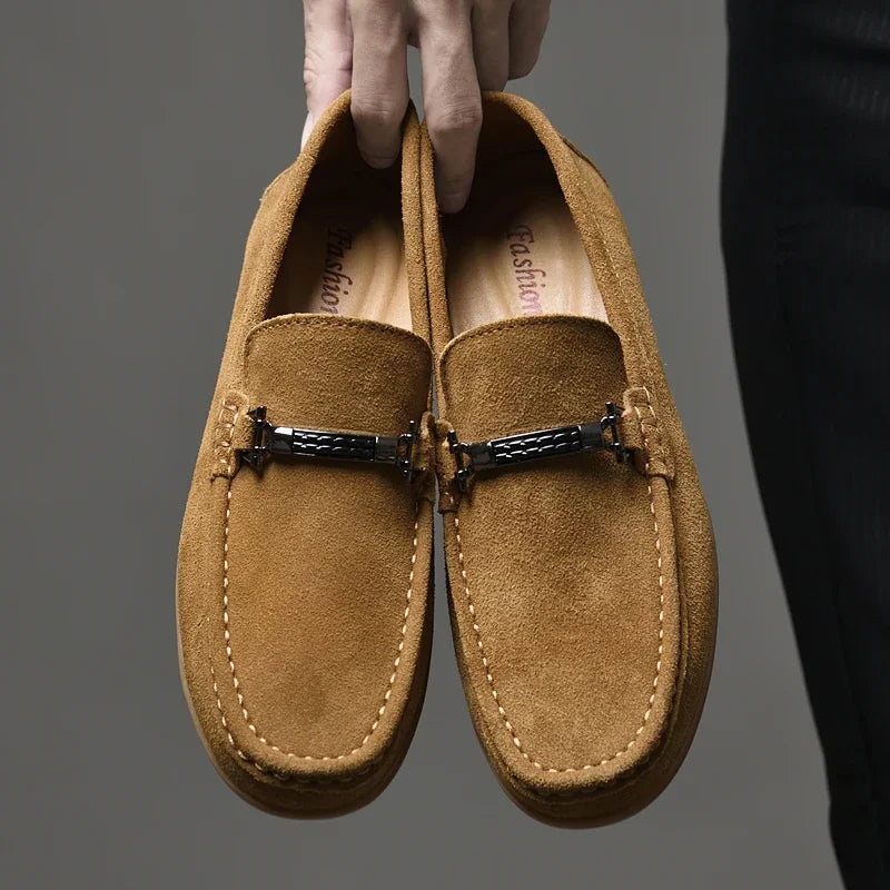 Fashion Brand Men's Spring Suede Casual Leather Shoes Bean Shoes New Outdoor Men's Comfortable Soft Soled Non Slip Driving Shoes - Sun Studio