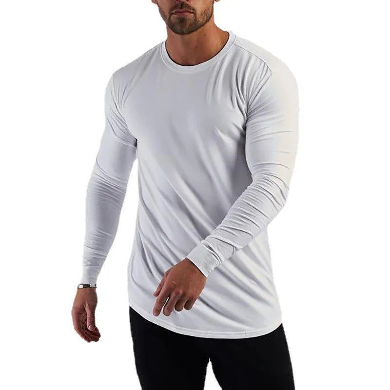 Plain Gym Fitness Bodybuilding Sport T-shirts Mens Casual Long Sleeve Cotton Shirts Cotton Breathable Workout Autumn Clothing - Sun Studio