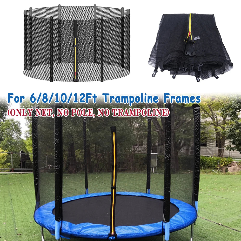 (Only Net, No Pole) Trampoline Safety Net Enclosure Netting Protection Replacement for 6/8/10/12Ft Trampoline Frames w/ Zipper - Sun Studio