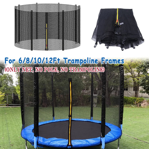 (Only Net, No Pole) Trampoline Safety Net Enclosure Netting Protection Replacement for 6/8/10/12Ft Trampoline Frames w/ Zipper - Sun Studio