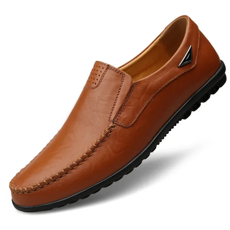 Leather Men Casual Shoes Breathable Soft Mens Loafers Italian Brand Moccasins Slip on Black Driving Shoes Plus Size 37-47