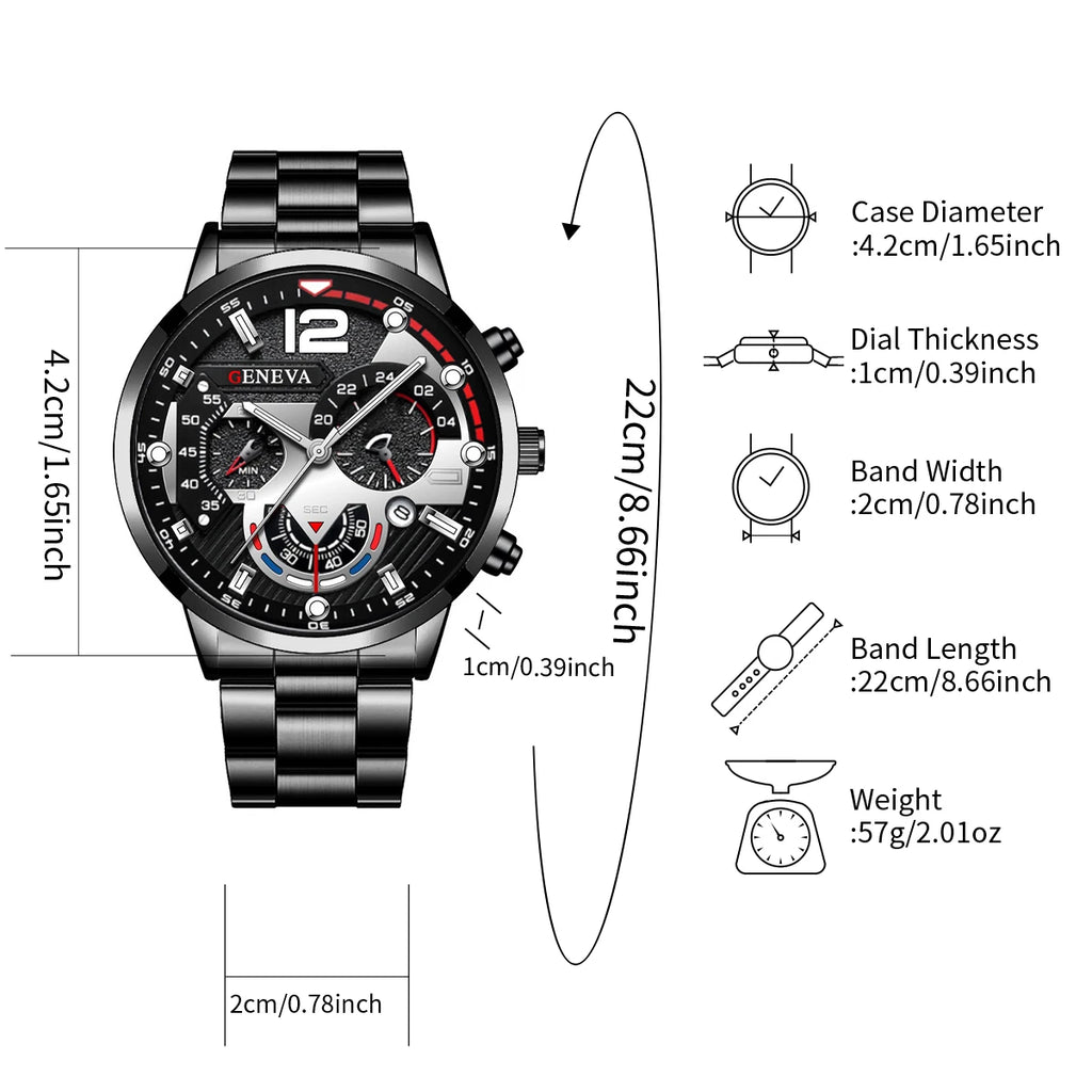 3PCS Men Business Watches Fashion Steel Band Male's Analog Quartz Watch Set Relogio Masculino Reloj Hombre（Without Box） - Sun Studio