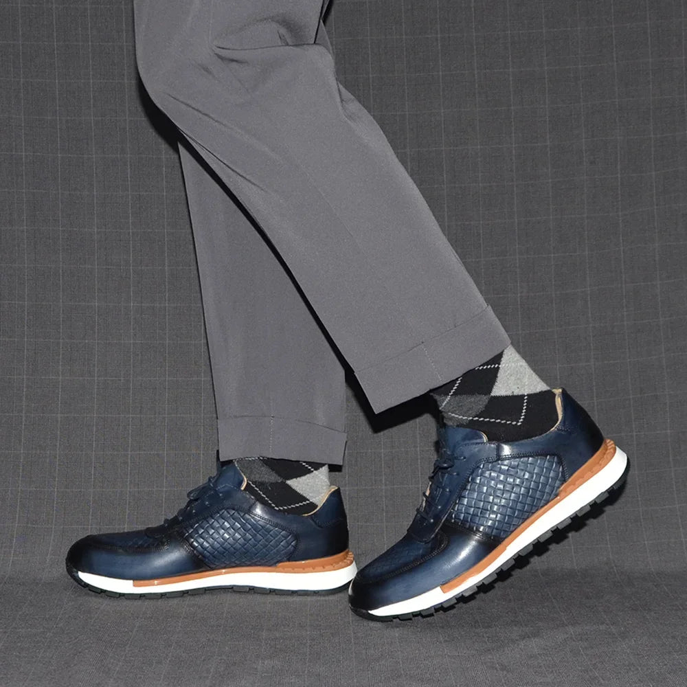 4 Colors Genuine Leather Man Luxury Sneakers Plaid Weave Pattern Lace-up Men Casual White Oxford Shoes Deals Spring Autumn 2024