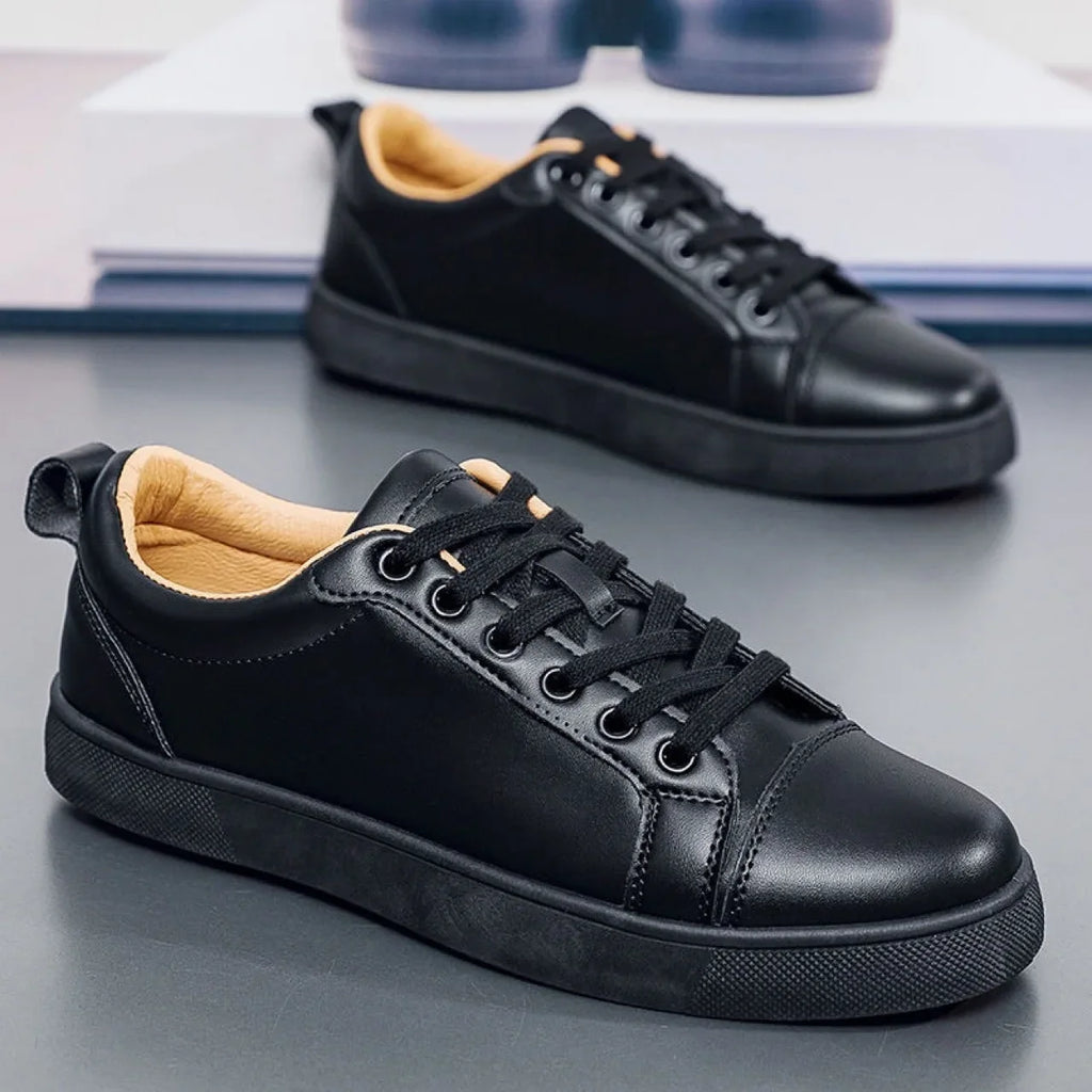 Fashion Men Leather Casual Shoes Street Cool Flat Skate Shoes Young Man Lace-up Sneaker - Sun Studio