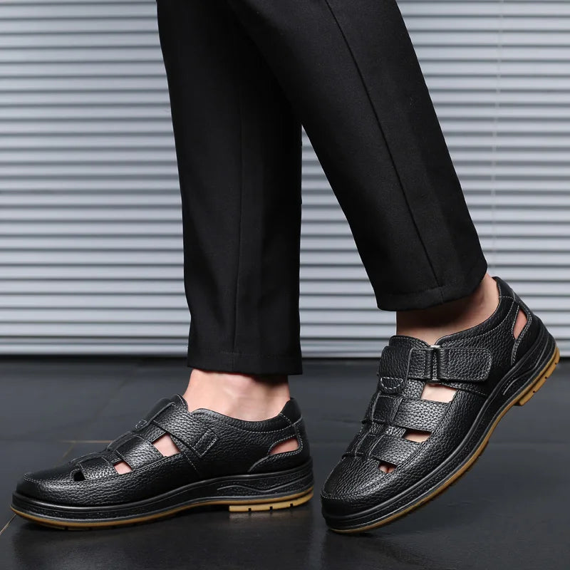 Classic High Quality Leather Business Sandals Summer Outdoor Hiking Shoes Handmade Sandals Fashion Comfortable Men Beach Shoes - Sun Studio