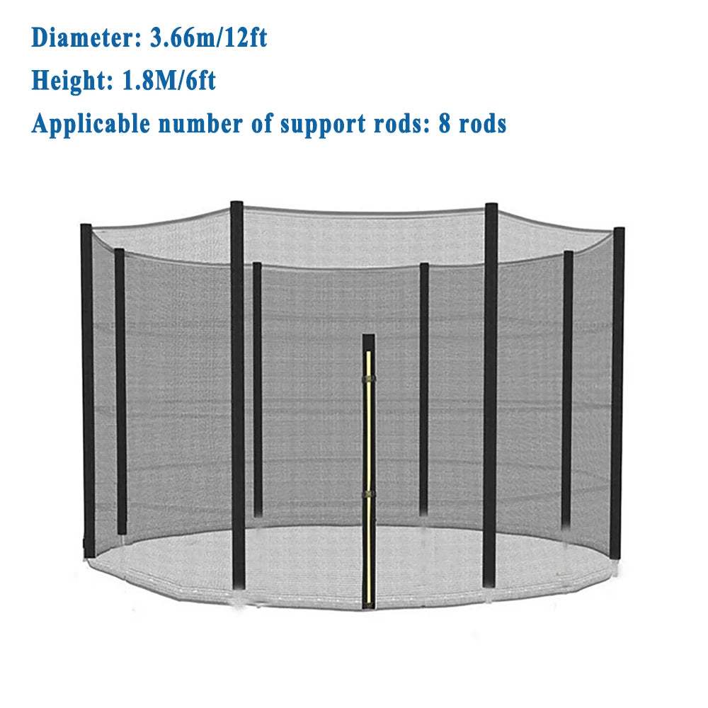(Only Net, No Pole) Trampoline Safety Net Enclosure Netting Protection Replacement for 6/8/10/12Ft Trampoline Frames w/ Zipper - Sun Studio