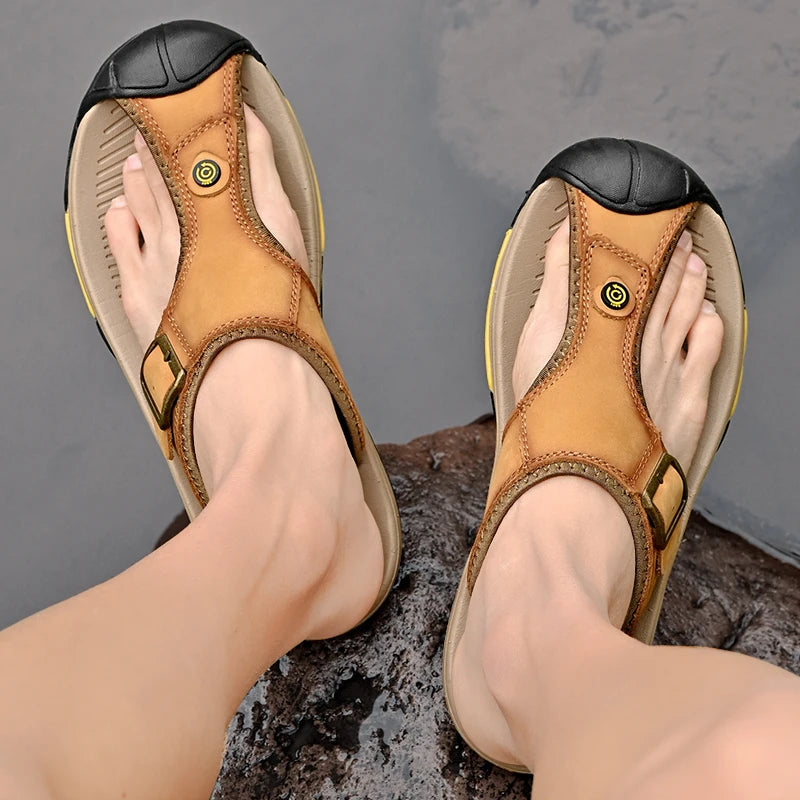 Genuine Leather Sandals Men Breathable Summer Shoes Man Waterproof Outdoor Men Sandals Antiskid Beach Sandals Footwear - Sun Studio