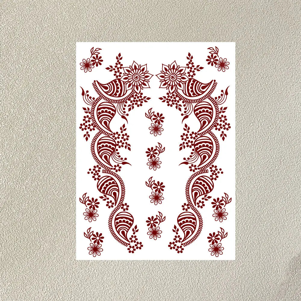 Waterproof Flower Hand Tattoo for Women Maroon Henna Tattoo Stickers for Hand Fingers Body Art Disposable Fake Tattoo Festival