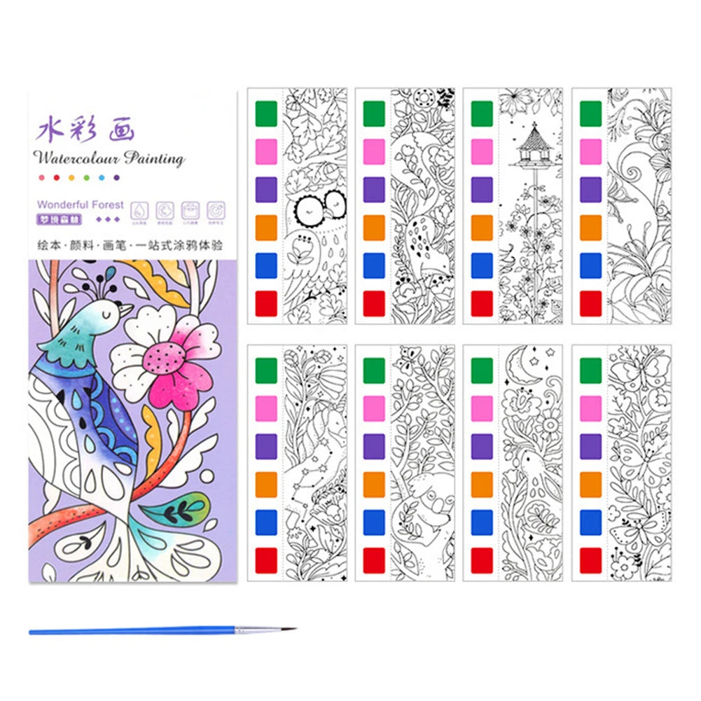 12 Sheets/set Watercolor Painting Book With Paint Brush Gouache Book Portable Kids Graffiti Picture Drawing Stationery - Sun Studio