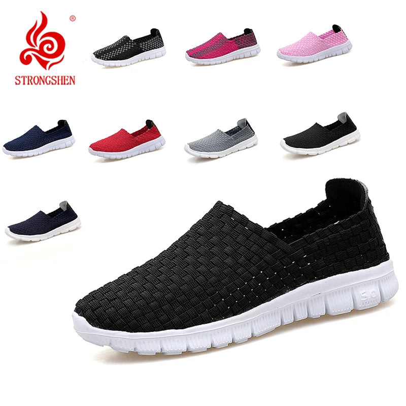 STRONGSHEN Men Shoes Summer Breathable Women Handmade Woven Shoes Couple Casual Flats Shallow Loafers Unisex Zapatos De Mujer - Sun Studio