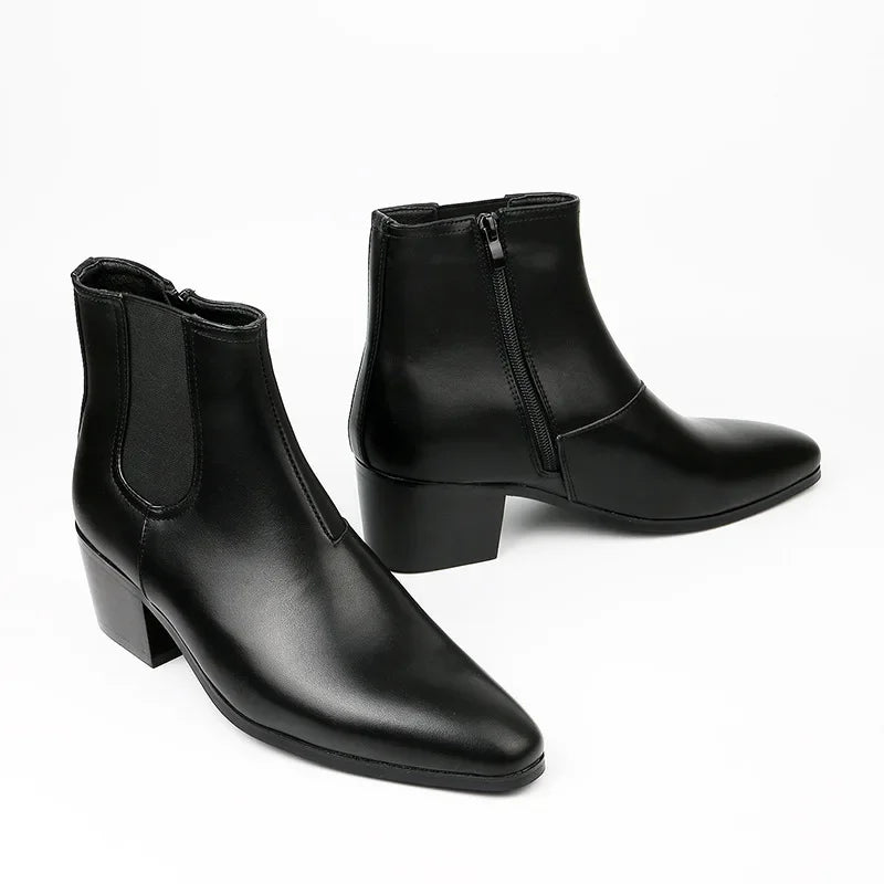 British style leather shoes Chelsea boots men's height increasing boots high-heeled men's shoes fashion short boots tide shoes - Sun Studio