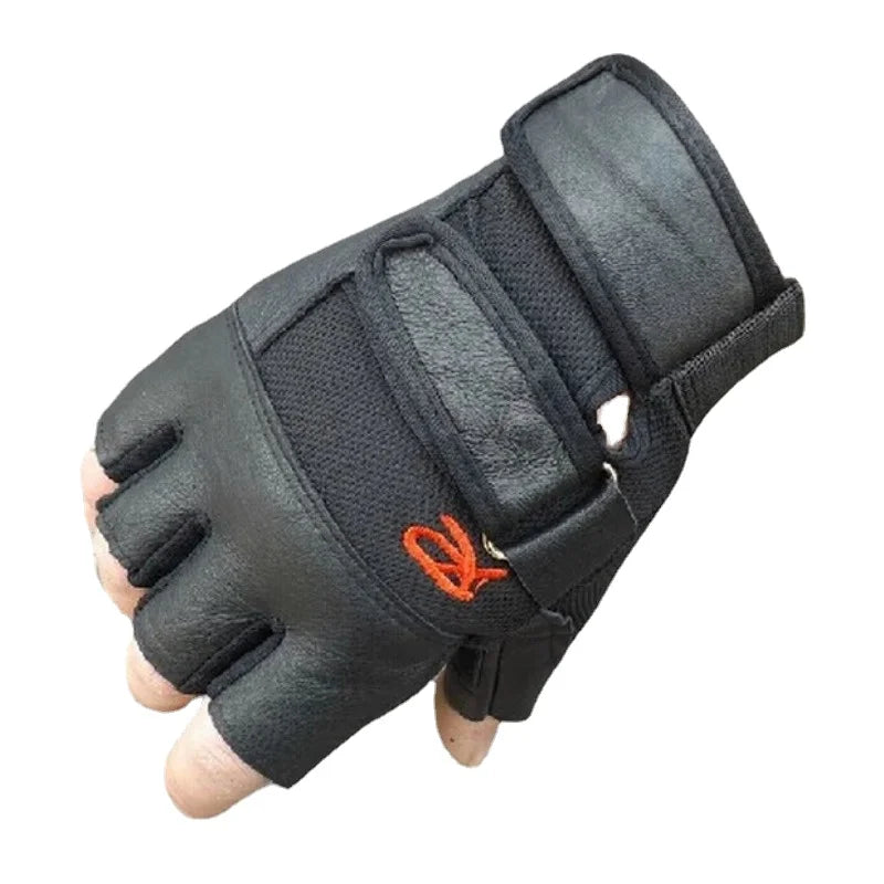 Leather Fitness Sports Weightlifting Weight Lifting Men Gym Gloves Mitts Thicken Half Finger Summer Durable - Sun Studio