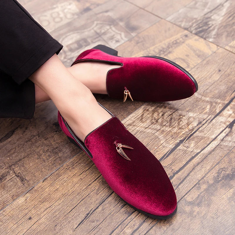 Fashion Party and Wedding Handmade Men Loafers Men Velvet Shoes Leaves and Gold Buckle Men Dress Shoe Men's Flats Zapatos Hombre - Sun Studio