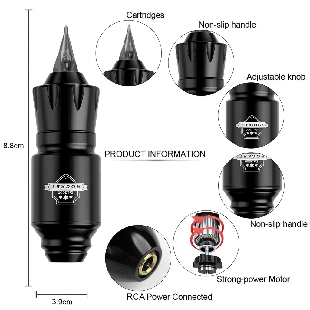 1set, DM Wireless Tattoo Kit ,Complete Mini Rocket Machine Battery Cartridge Needles Power Supply Inks Rotary Tattoo Pen Set - Sun Studio