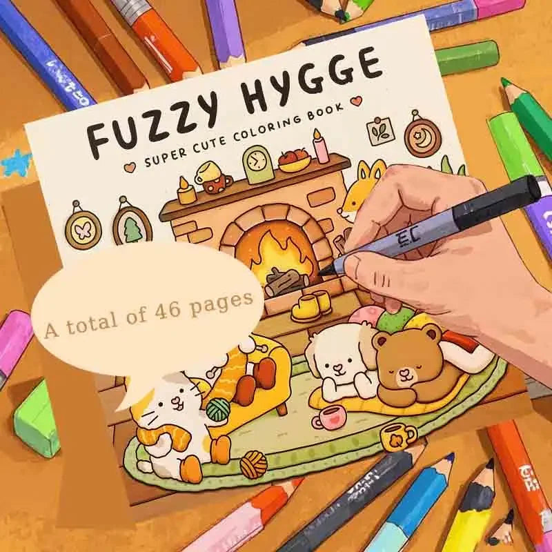 Fuzzy Hygge: Cozy Adult & Teen Coloring Book with Cute Animal Characters to Relieve Stress - Cute Animal Designs - Sun Studio
