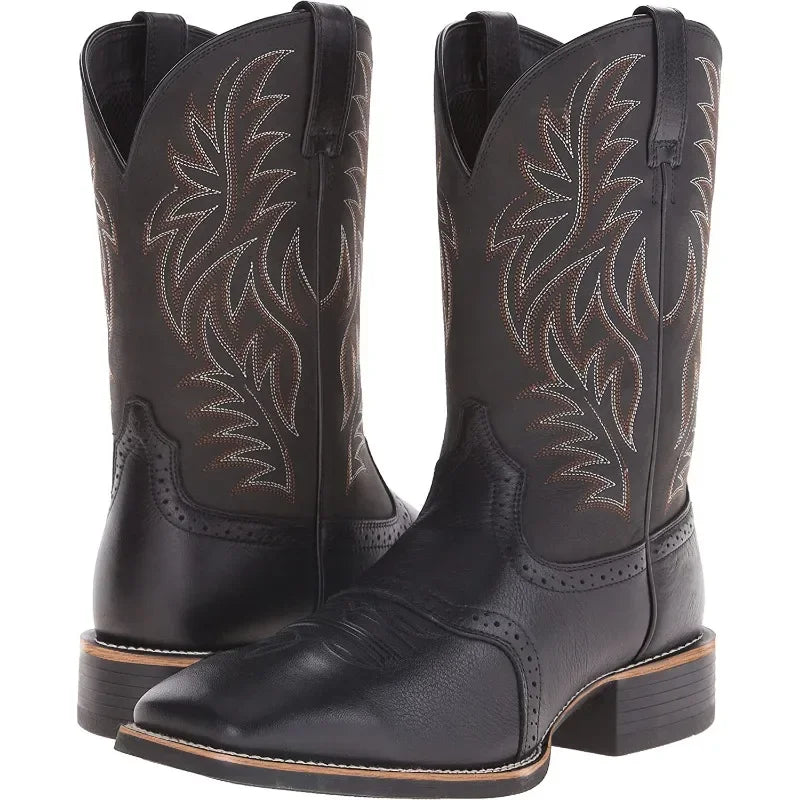 Men High Boots Embroidery Retro Handmade Mens Boots Western Cowboy Boot Pointed Toe Boots Hand Stitching Outdoor Men's Shoes - Sun Studio
