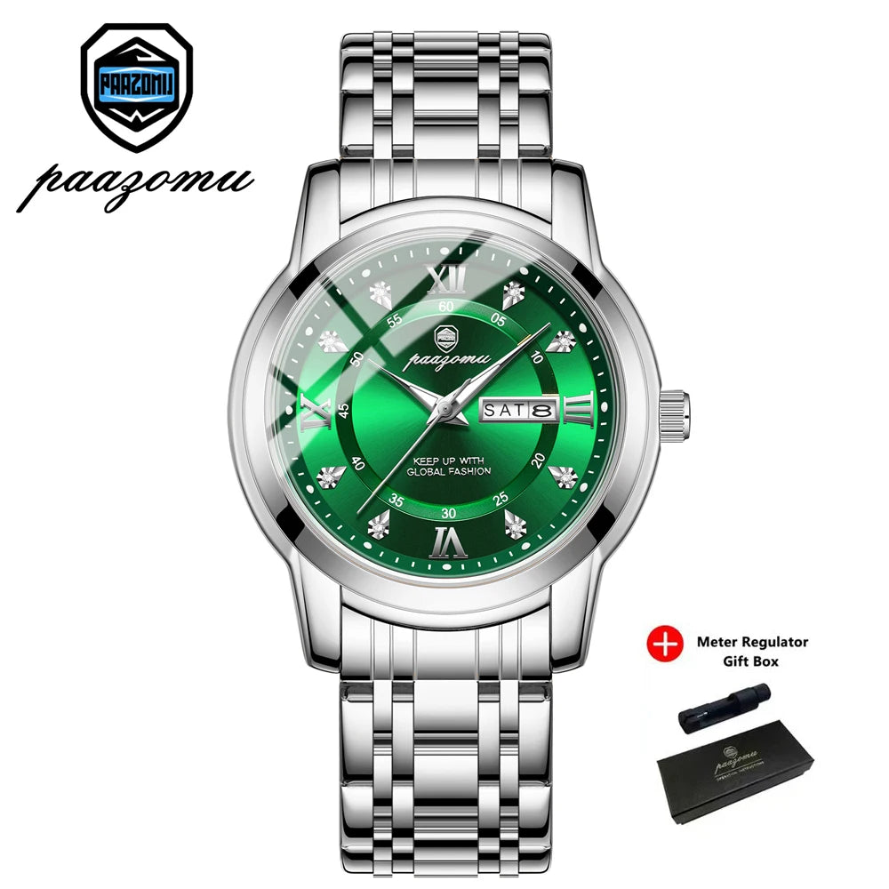 PAAZOMU Classic Casual Quartz Watch Men Women Waterproof Luminous Dial Business Dress Wristwatch Comfortable Watches Male+Box - Sun Studio