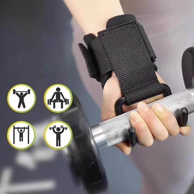2Pcs Gym Fitness Hook Weight Strap Pull-Ups Power Lifting Gloves Weight Lifting Hook Grips With Wrist Wraps Hand-Bar Wrist Strap - Sun Studio