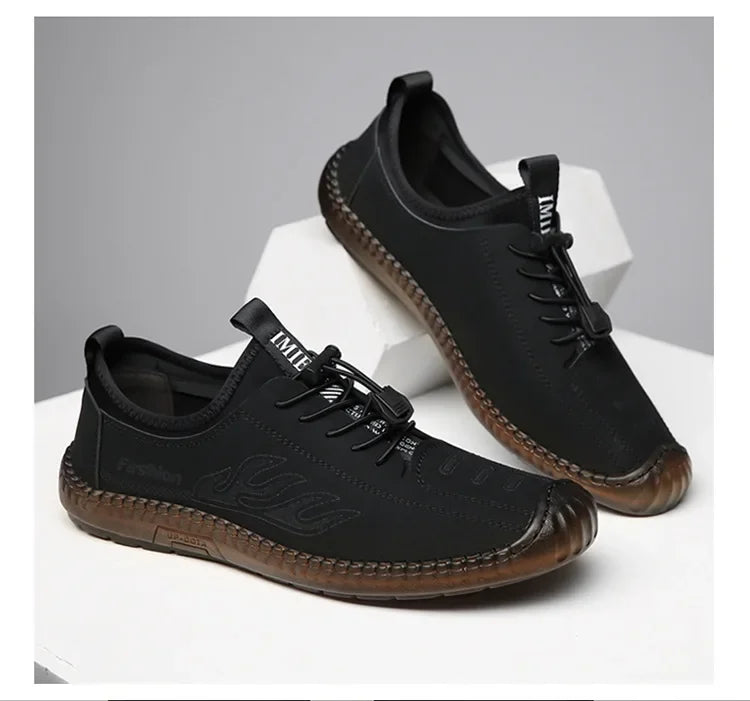 Men's Casual Slip-On Soft Bottom Breathable Beans Shoes Fashionable Spring Autumn Wear Resistant Microfiber Leather Shoes - Sun Studio