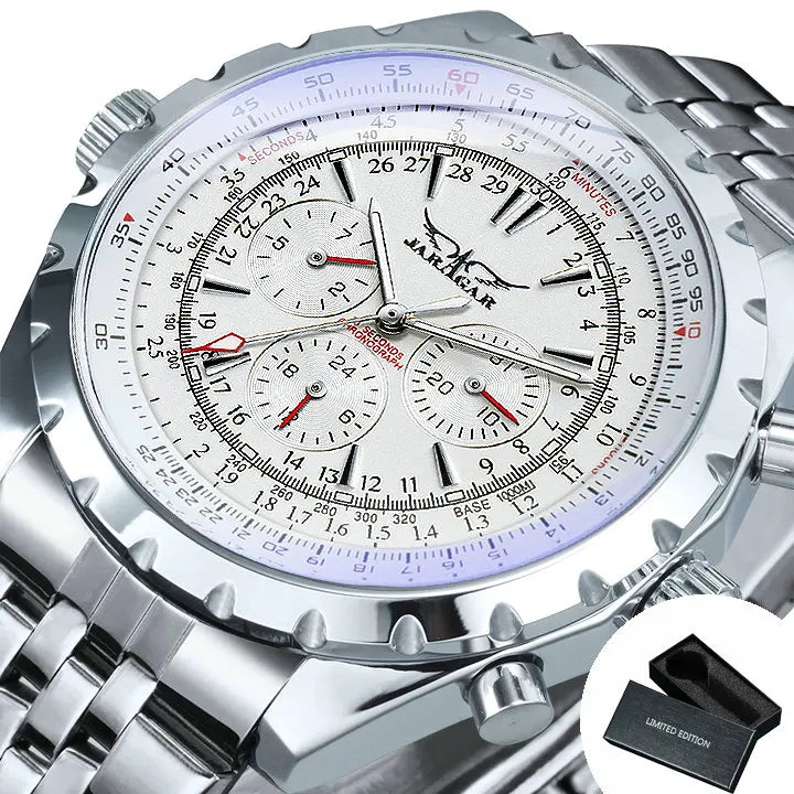 JARAGAR Sports Mens Watches Top Brand Luxury Automatic Mechanical Watch for Men Silver Stainless Steel Strap Military Wristwatch - Sun Studio