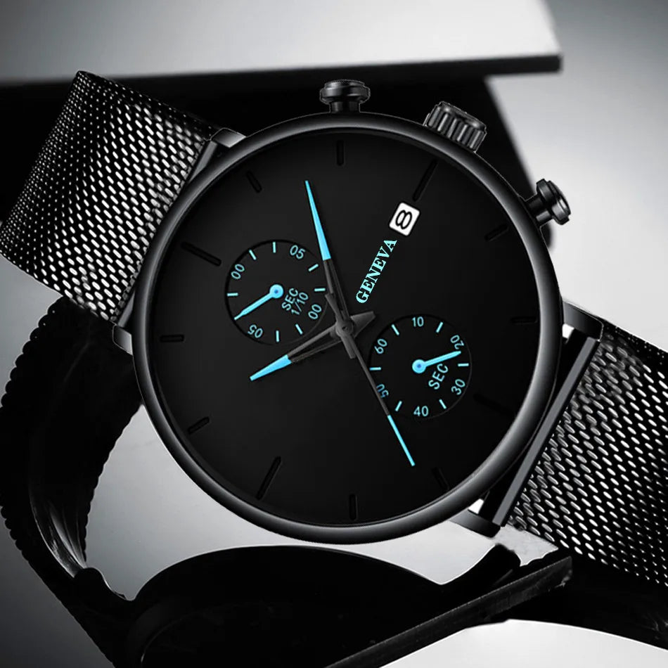 Men Watches Luxury Brand Date Calendar Watches Men Stainless Steel Mesh Watch For Mens Casual Quartz Watch Relogio Masculino Hot - Sun Studio
