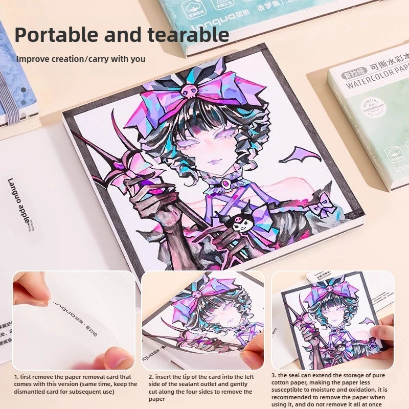 LANGUO Portable 300G Thick Cotton Watercolor Tearable Book Coated Paper Medium Rough Texture Album Sketchbooks School Stationery - Sun Studio