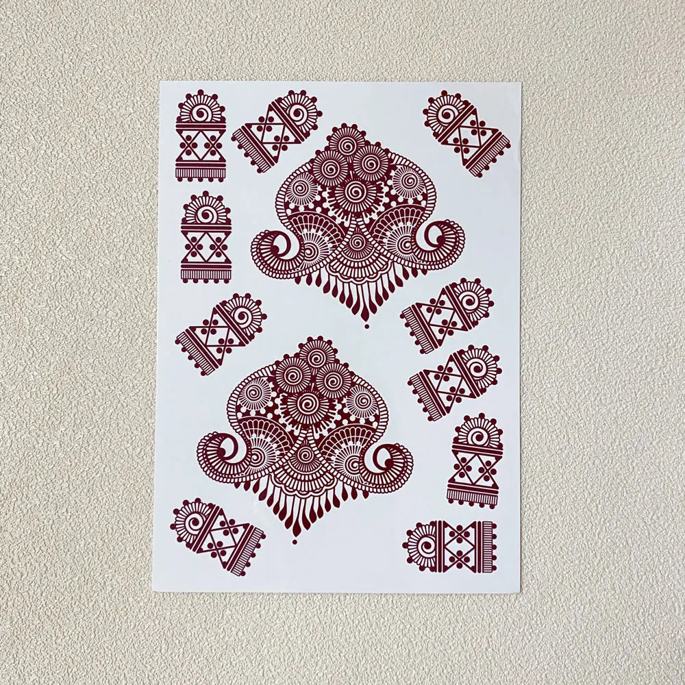 Wasserdichtes Blumen Hand Tattoo für Frauen Maroon Henna Tattoo Aufkleber für Hand Finger Körperkunst Einweg Fake Tattoo Festival
