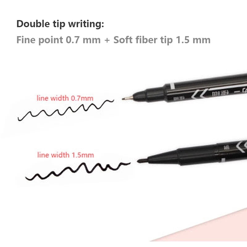10pcs Wholesale Twin Tip Permanent Marker Pen Fine Point Waterproof Ink Thin Nib Crude Nib Black/Blue/Red Ink 0.5-1mm Fine Color - Sun Studio
