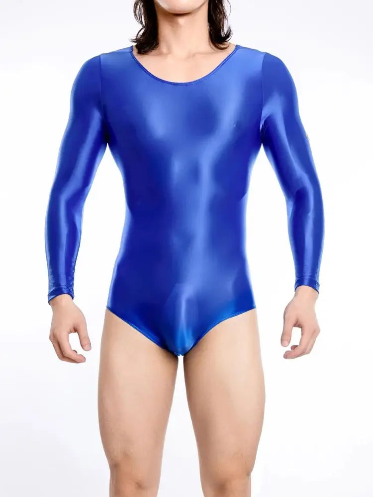 M-XL Unisex Glossy Shiny Long Sleeve Swimsuit Tights Fitness Bodysuit Sexy Body Teddies Swimwear Elastic Yoga Leotard Unitard - Sun Studio