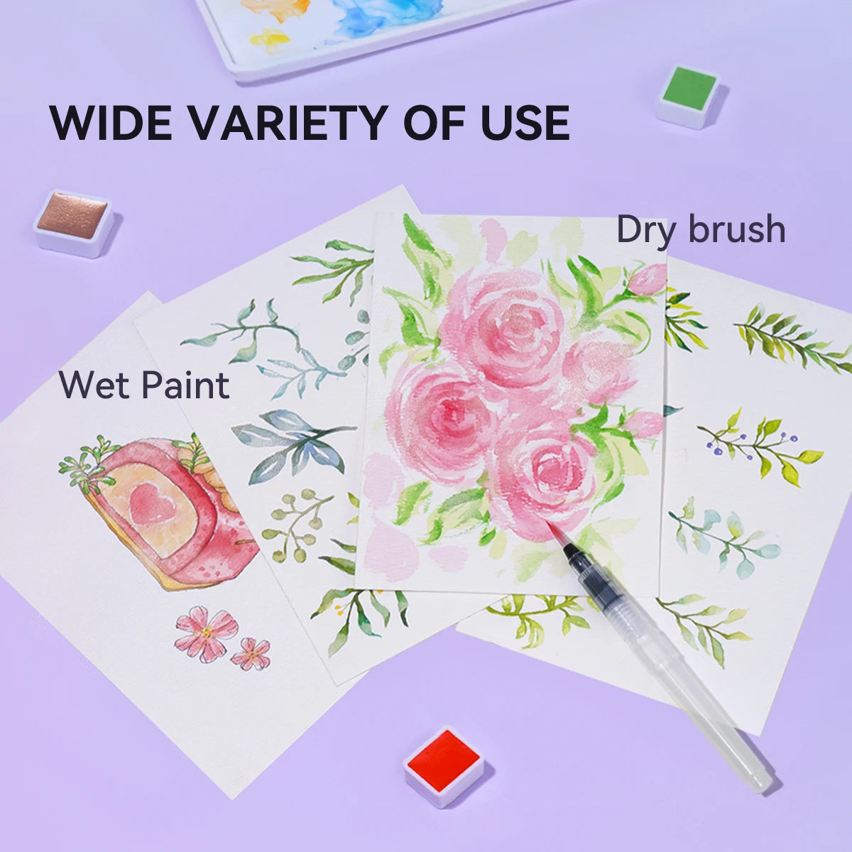 MeiLiang Watercolor Paint Set, 36/48 Vivid Colors in Pocket Box with Metal Ring and Brush, Perfect for Students, Beginners - Sun Studio