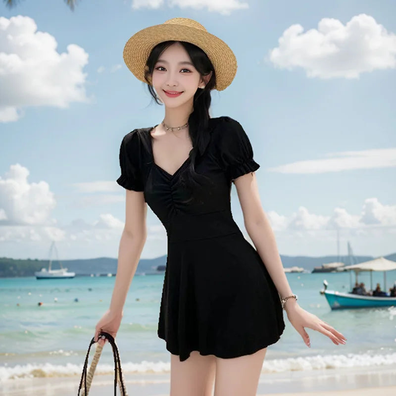 One-piece Swimsuit Sexy Conservative Slim and Fashionable Style with Breast Pad - Sun Studio