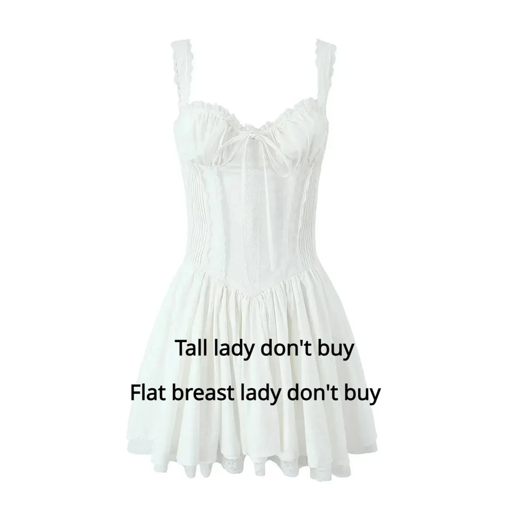 Mingmingxi Sexy Spaghetti Strap Corset Dress Elegant Fluffy Party Dresses Slim A Line Lace Up Dress Cotton Women Clothing - Sun Studio