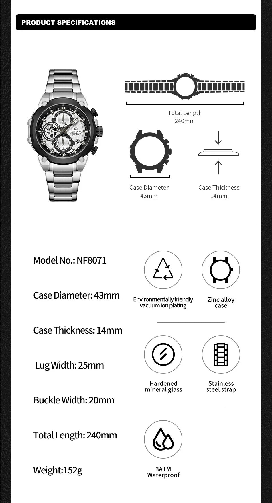 NAVIFORCE Men's Watches Top Luxury Original Quartz Wrist Watch for Men Chronograph Calendar Waterproof Man Watch Relojes Hombre - Sun Studio