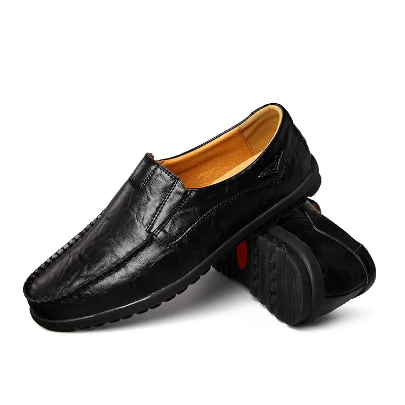 Leather Men Casual Shoes Breathable Soft Mens Loafers Italian Brand Moccasins Slip on Black Driving Shoes Plus Size 37-47 - Sun Studio