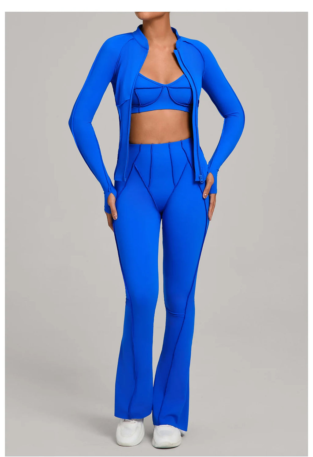Gym Casual Yoga Set for Women Outdoor Running Fitness Outfit Autumn Winter Tight Sports Three-Piece Set Zipper Coat+bras+pants - Sun Studio