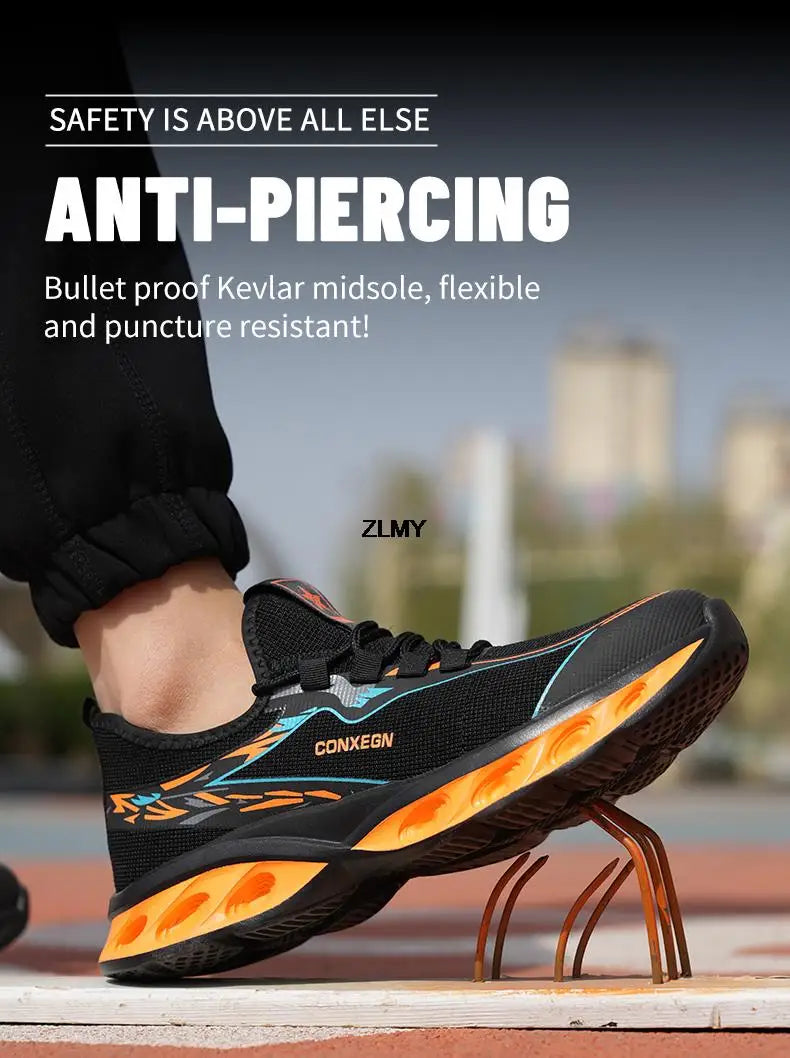 Fashion Safety Shoes for Men Steel Toe Sneakers Puncture Proof Industrial Work Shoes Man Breathable Work Safety Boots Anti-smash - Sun Studio