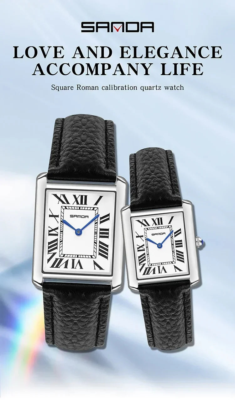 SANDA 9031/1108 Luxury Couple Quartz Watches for Men & Women, Waterproof Sport Casual Watch, Scratch Resistant Leather Strap - Sun Studio