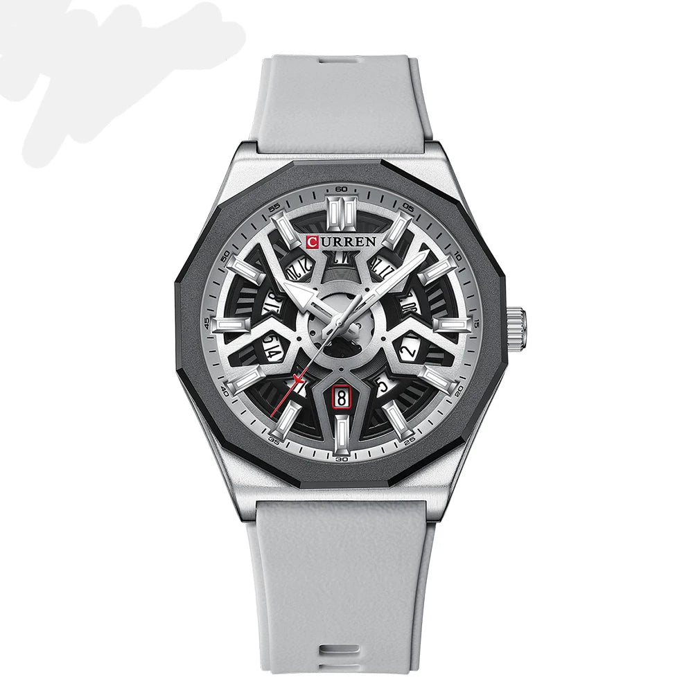 CURREN Fashion Creative Design Watches Men Quartz Silicone Strap Date Wristwatches for Male Clock with Luminous Hands