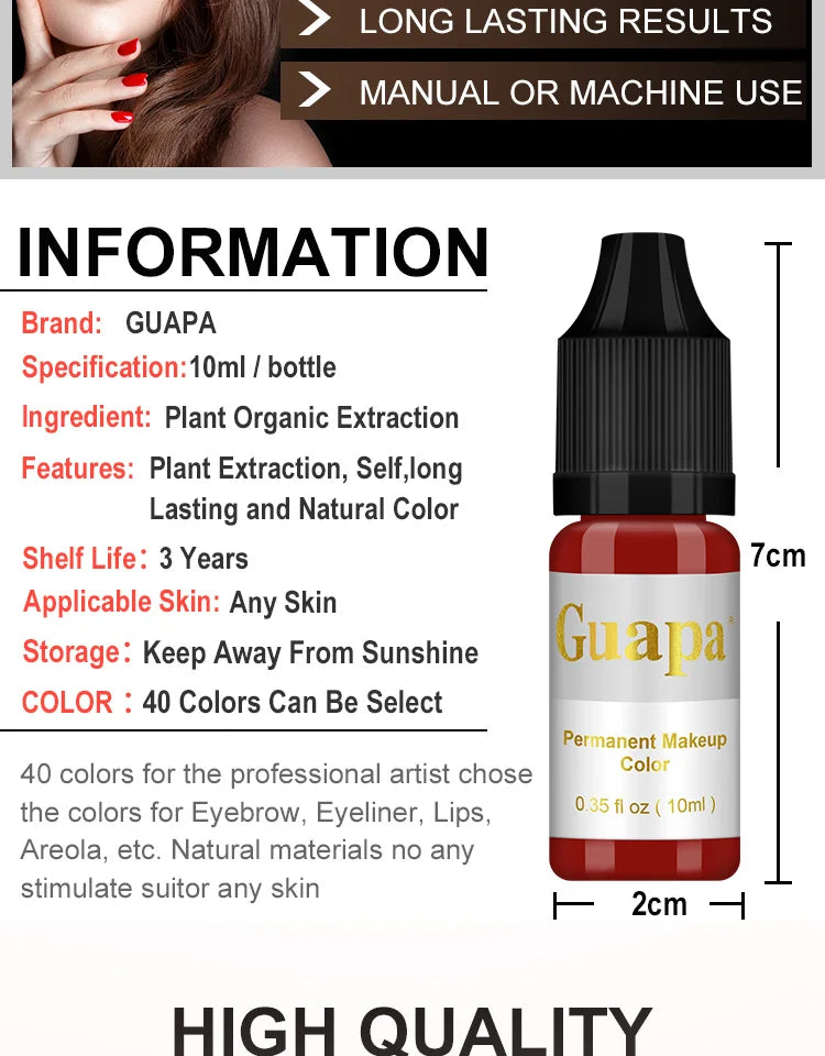 10ML Tattoo Ink Micro pigment Lip Eyebrow Permanent Makeup Pigment Tattoo Supplies for Tattoo Eyebrow Eyeliner Lip - Sun Studio