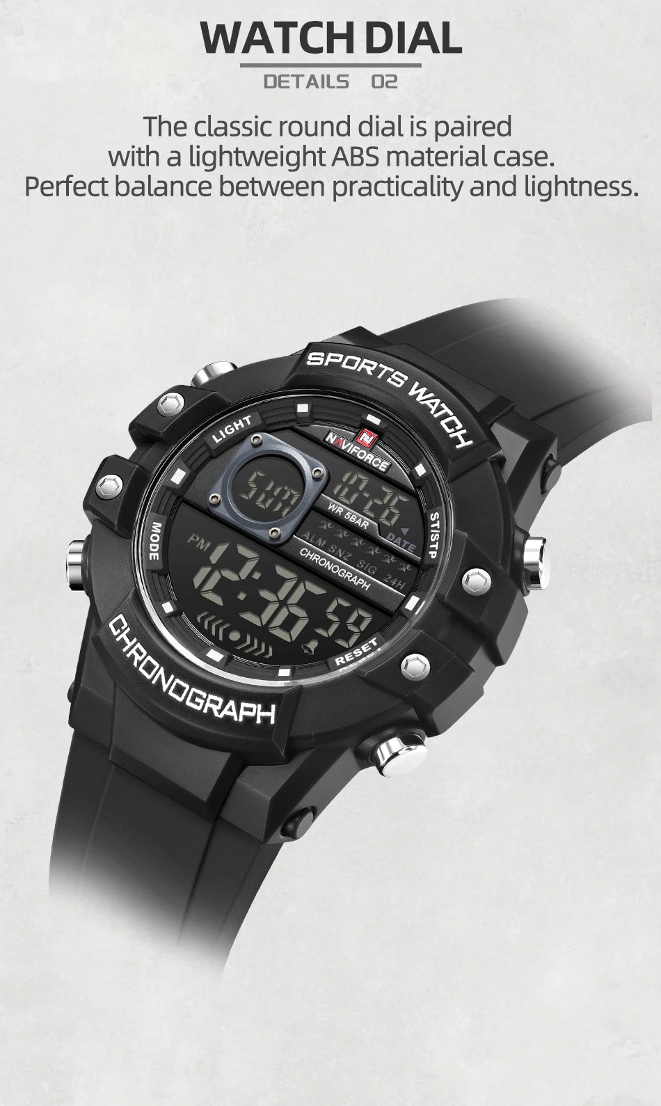 NAVIFORCE Men's Watches Multifunctional Gas phase Digital Display Silicone Strap Screen Boy's Electronic Sports Male Clock Gift - Sun Studio