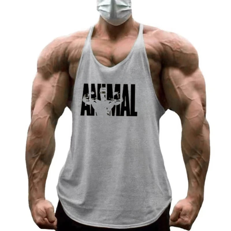 Strength Printed Men's Stringer Vest - Cotton Breathable Y - Fitness Back Fitness Wear, Intensive Training and Fitness Style - Sun Studio