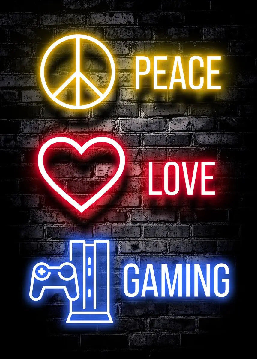 Gaming Gamer Quotes Neon Poster Vintage Gamepad Symbol Quote Canvas Painting Wall Art for Game Room Home Club Decor Mural - Sun Studio