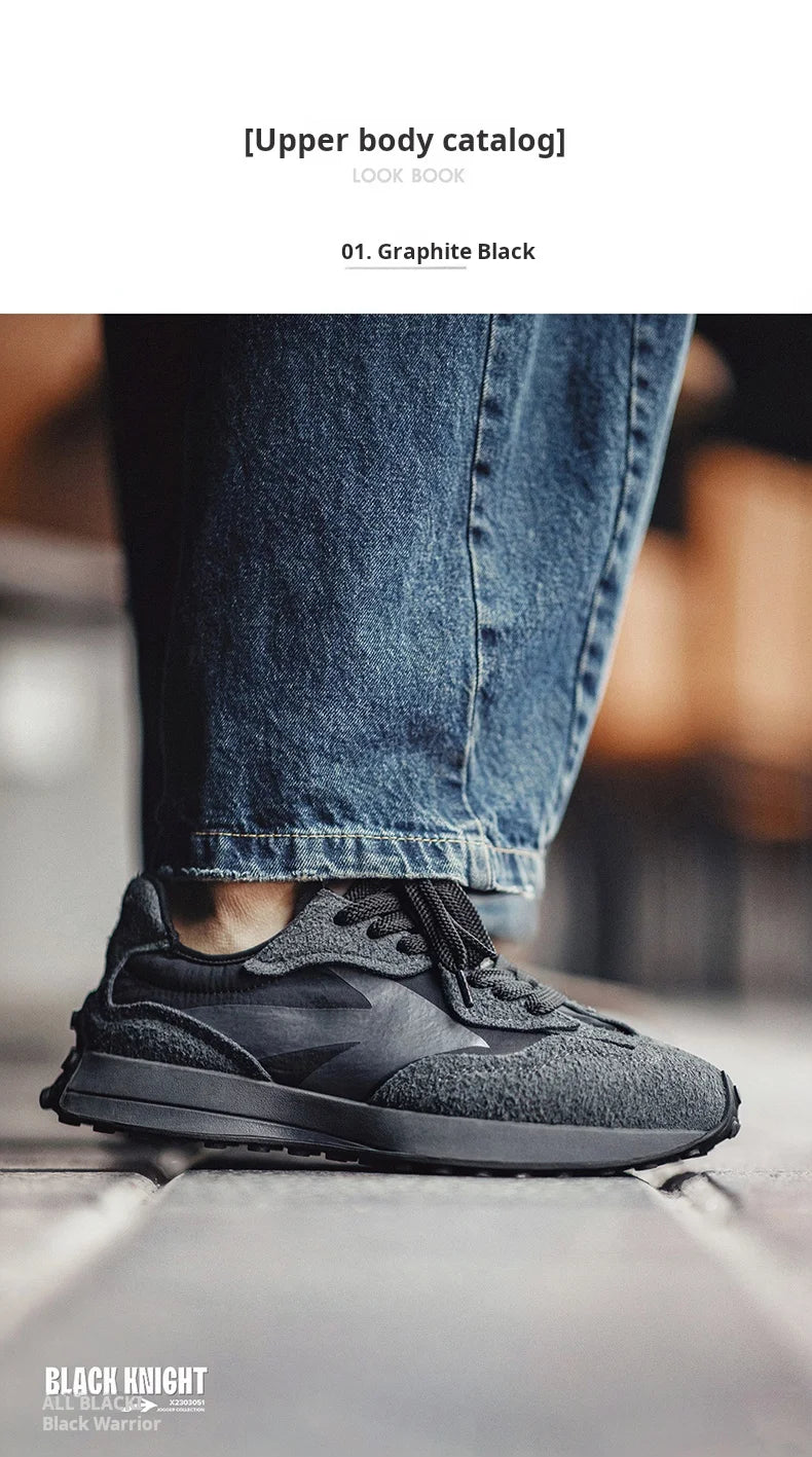 Maden Spring Vintage Thick-soled Patchwork Black Sneakers Casual Breathable Jogging Shoes Low-top Lace-up Sporty Summer Shoes - Sun Studio