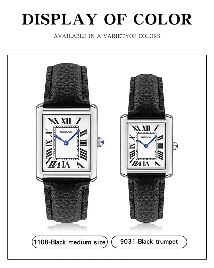SANDA 9031/1108 Luxury Couple Quartz Watches for Men & Women, Waterproof Sport Casual Watch, Scratch Resistant Leather Strap - Sun Studio